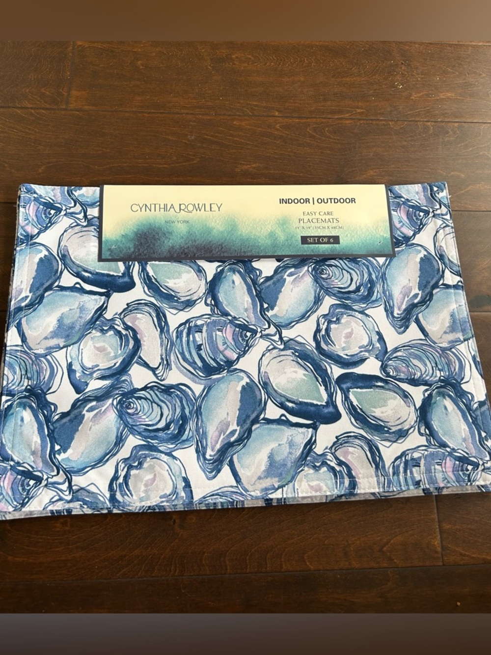 Cynthia Rowley  Set Of 6 Placemats New Oyster Shells Blue